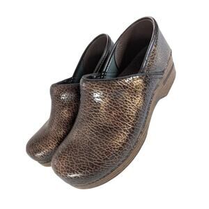 DANSKO! GOLD & BROWN GENUINE LEATHER CRACKLE PATTERN PRO POSTURE CLOGS! SZ 9.5M